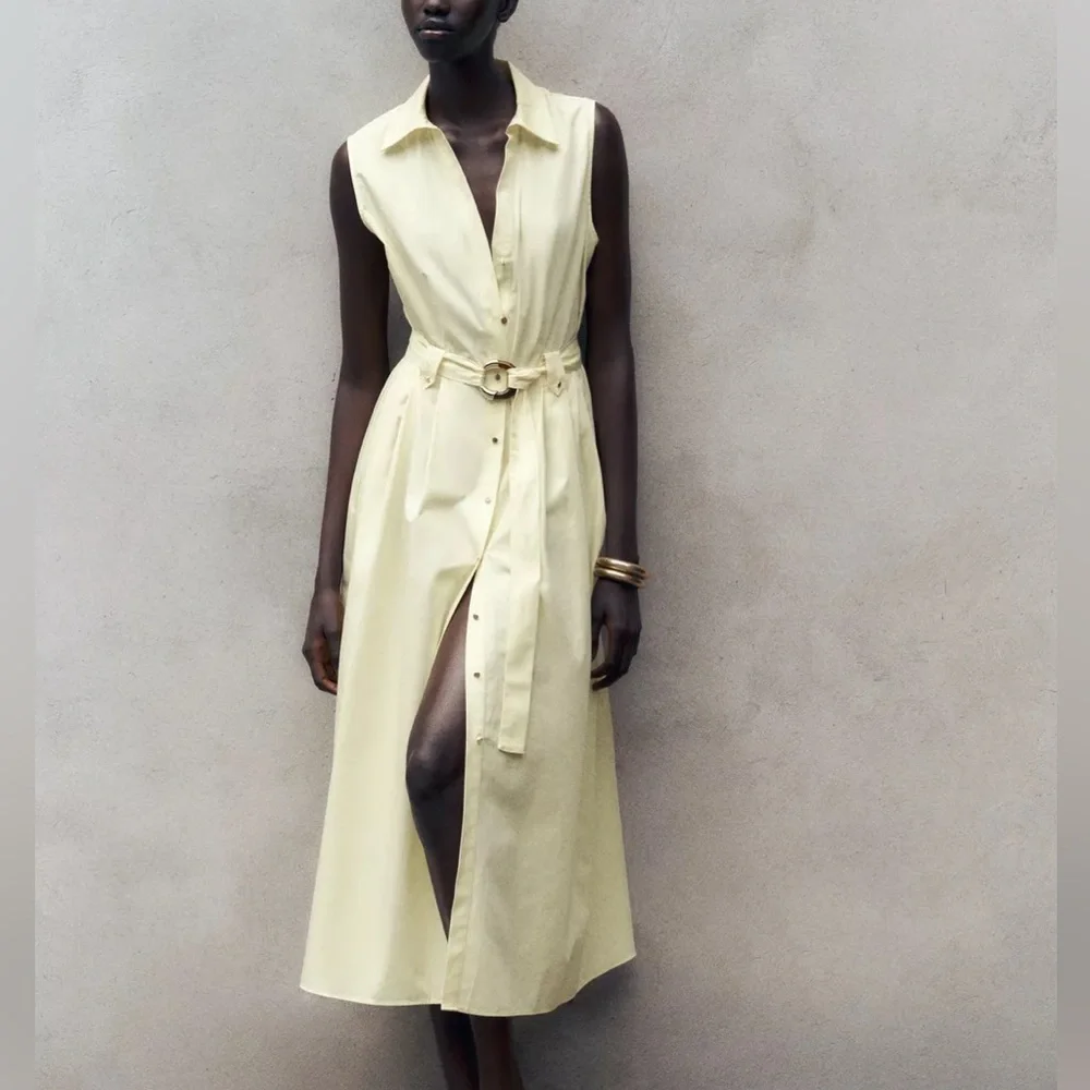 NWT ZARA BELTED POPLIN MIDI DRESS SIZE S - Picture 1 of 10